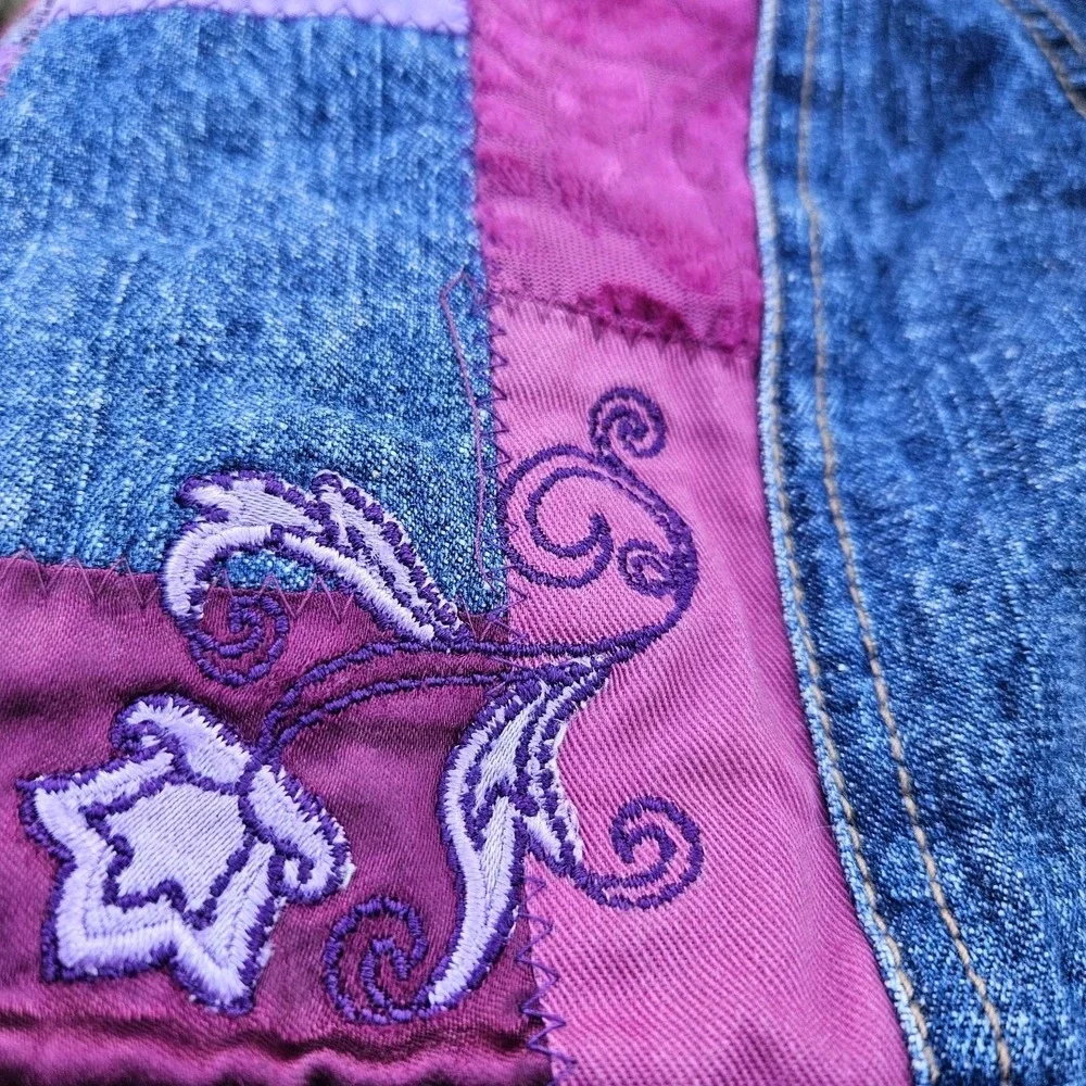 Vintage Y2K Mary‎ Kate Ashley Denim Patchwork Embroidered Girls Jacket Velvet 4t